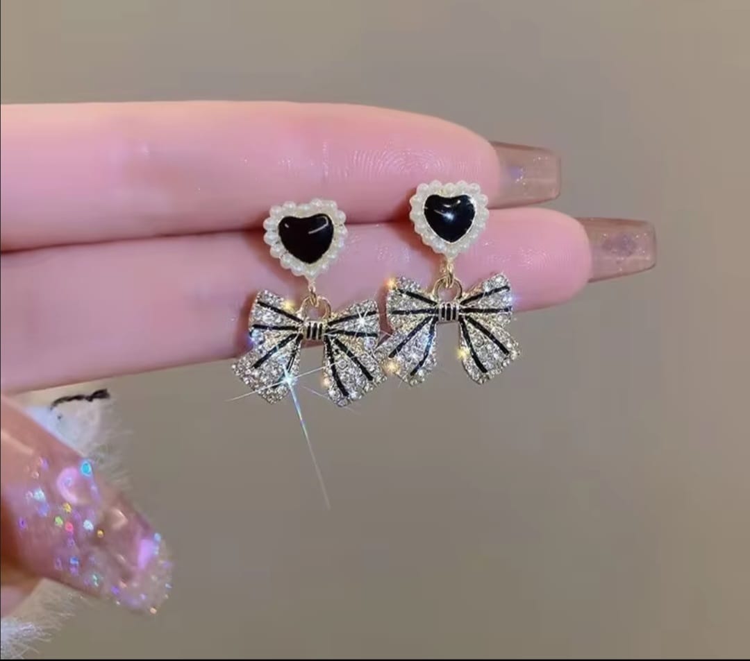 Zevira Heart Bow Crystal Drop Earrings