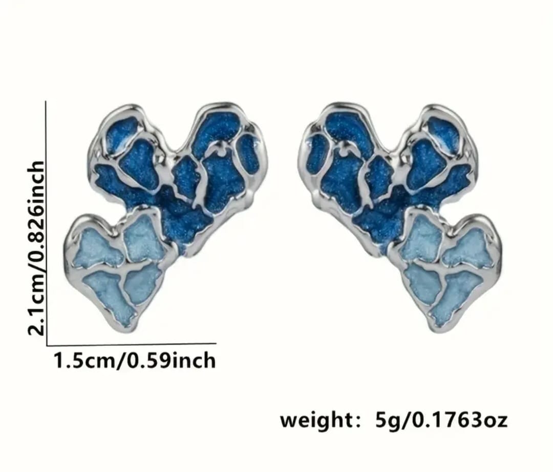 Zevira Blue Mosaic Heart Stud Earrings