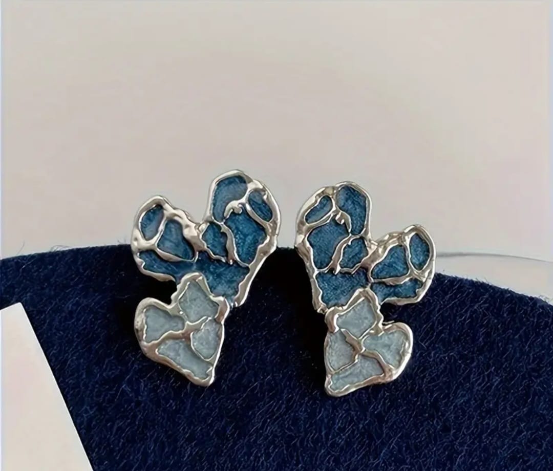 Zevira Blue Mosaic Heart Stud Earrings