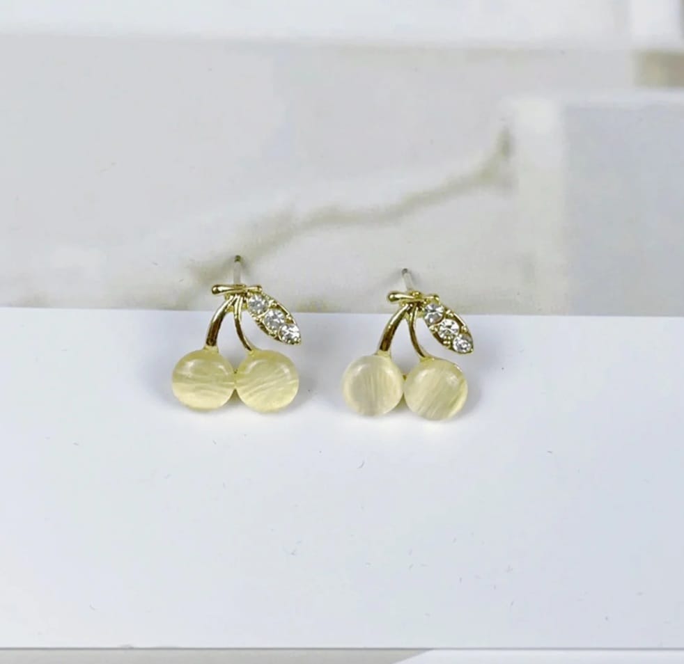 Zevira Crystal Cherry Pearl Stud Earrings