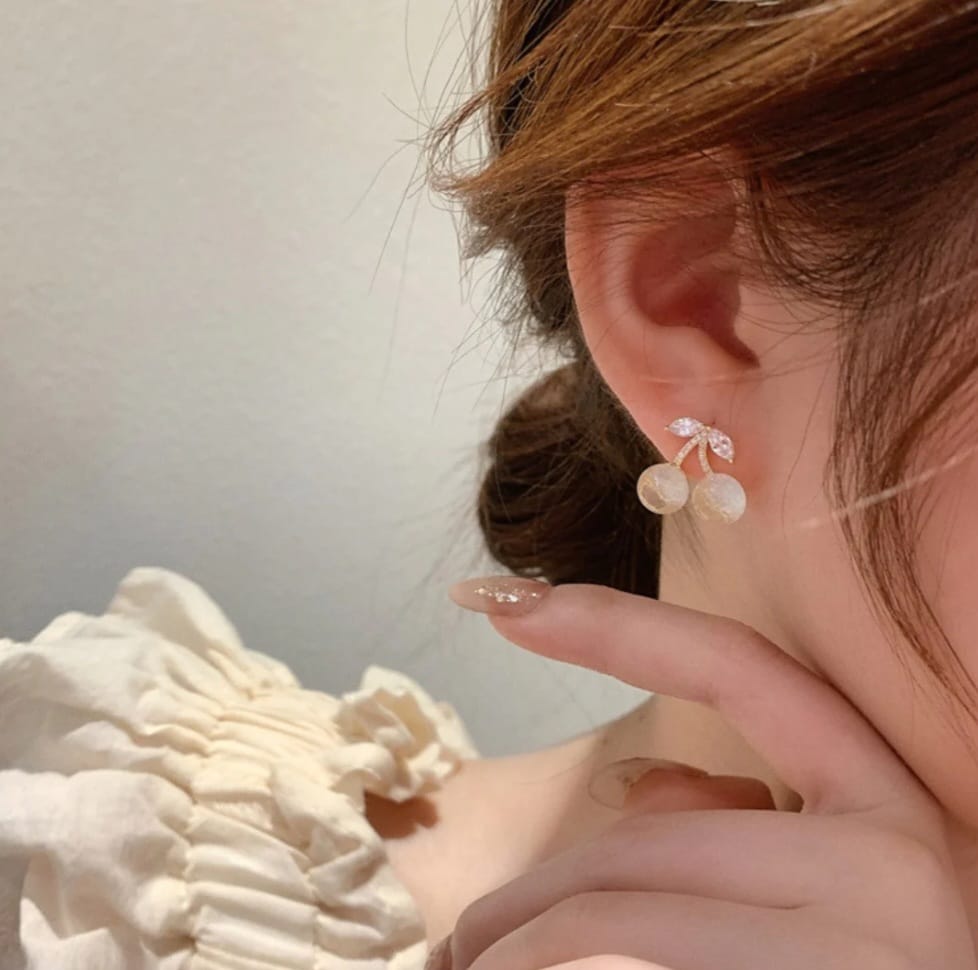 Zevira Crystal Cherry Pearl Stud Earrings
