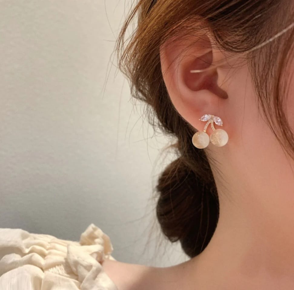 Zevira Crystal Cherry Pearl Stud Earrings