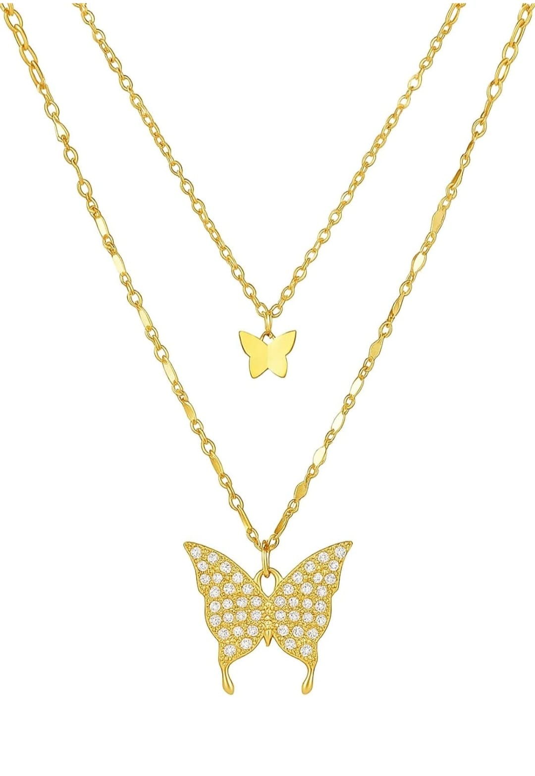 Zevira Crystal Butterfly Layered Pendant Necklace