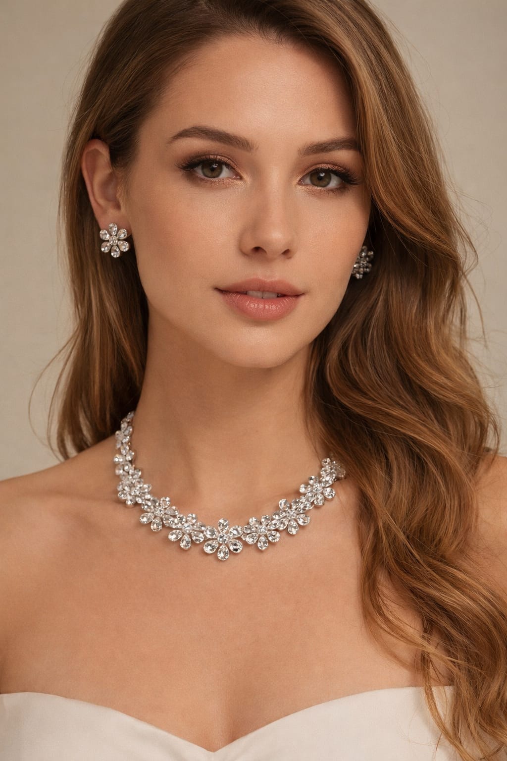 Zevira Crystal Floral Necklace Set with Matching Earrings