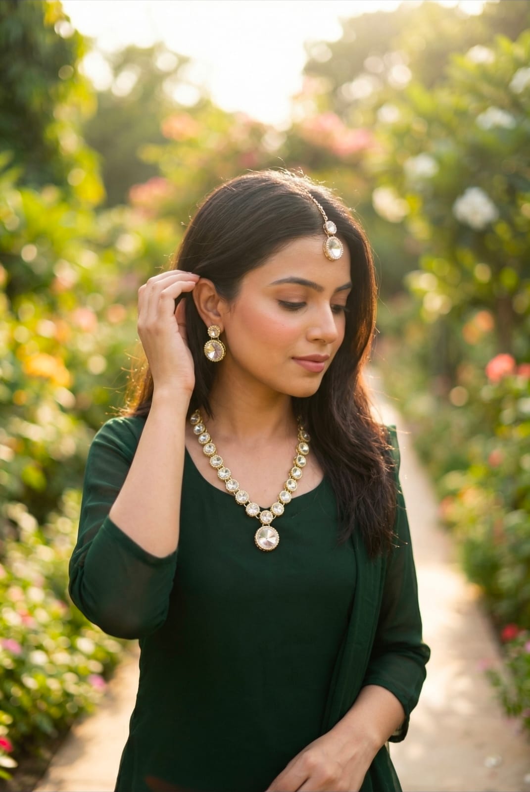 Zevira Crystal Floral Necklace Set with Matching Earrings